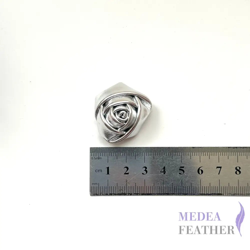PU Leather Rose Flower - Silver