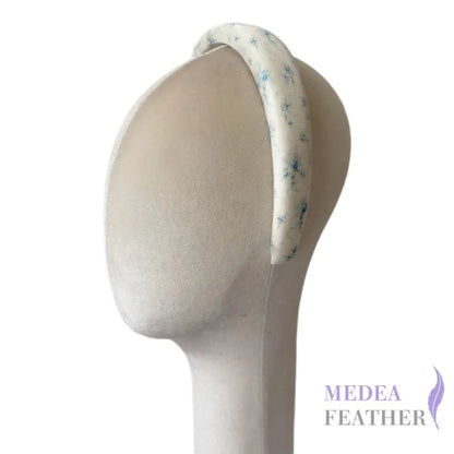 Wide Satin Padded Headband with Misty Floral Print - Blue