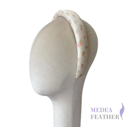 Wide Satin Padded Headband with Misty Floral Print - Pink