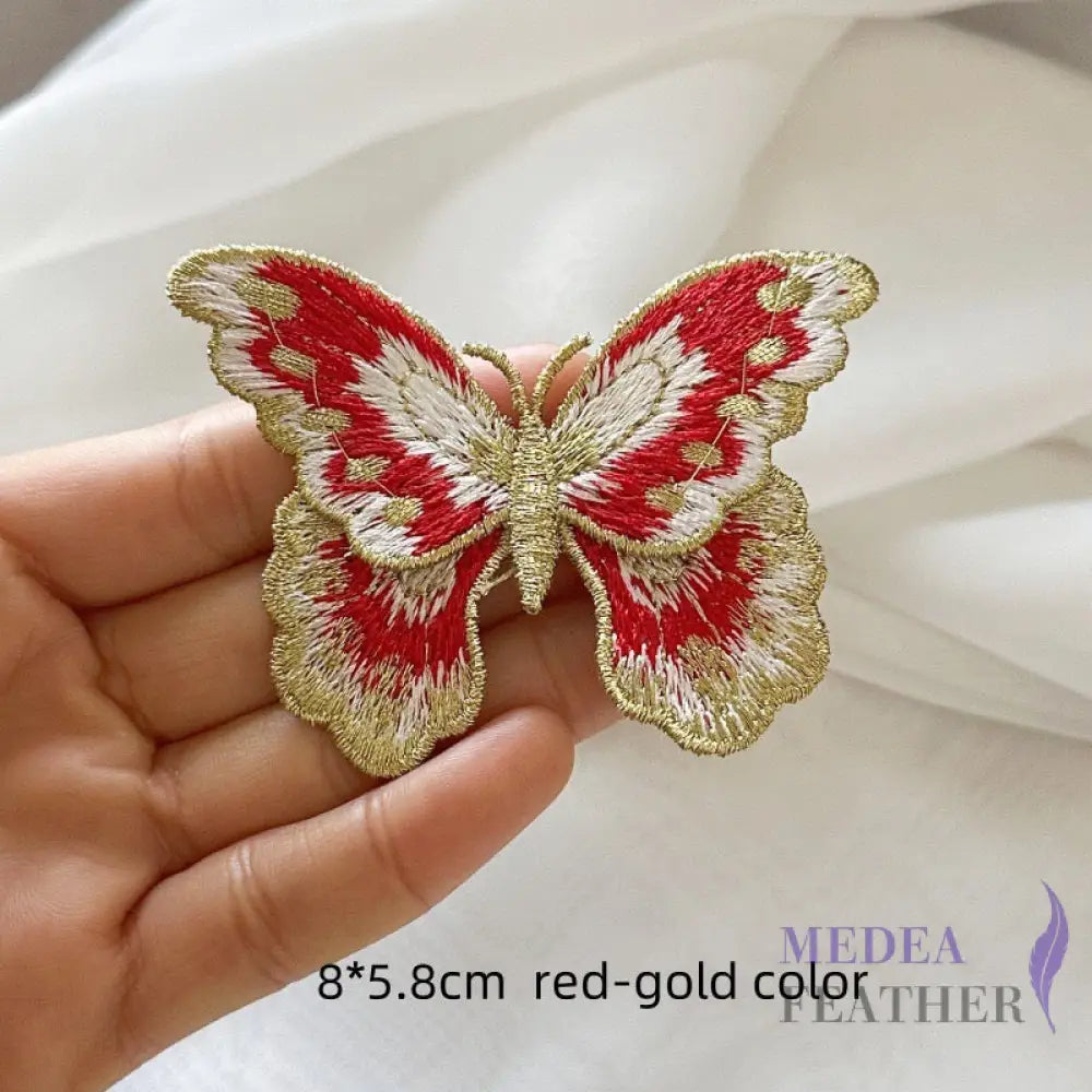 Sewing Butterflies Embroidery Applique EA04 Gold & red