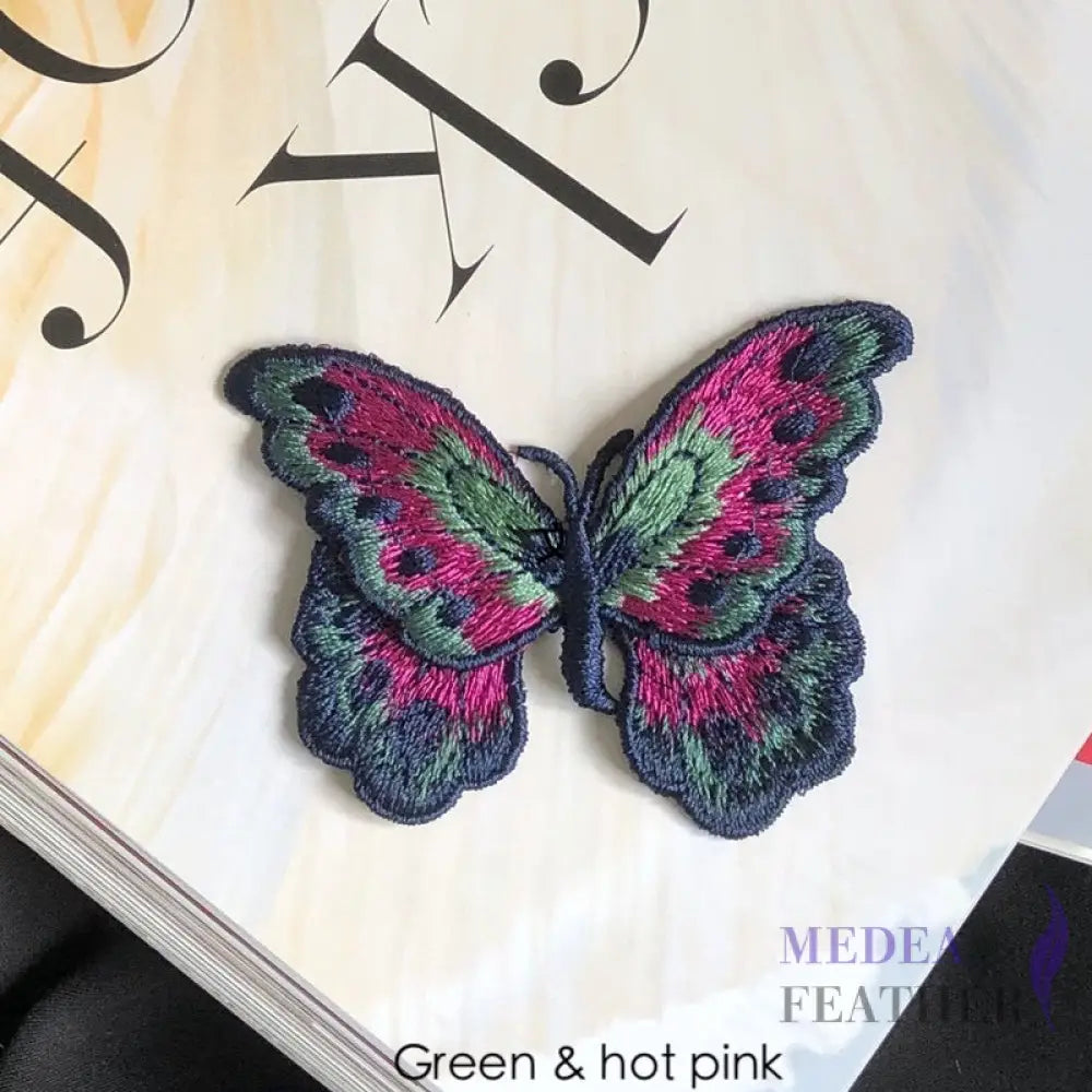 Sewing Butterflies Embroidery Applique EA04 Green & hot pink
