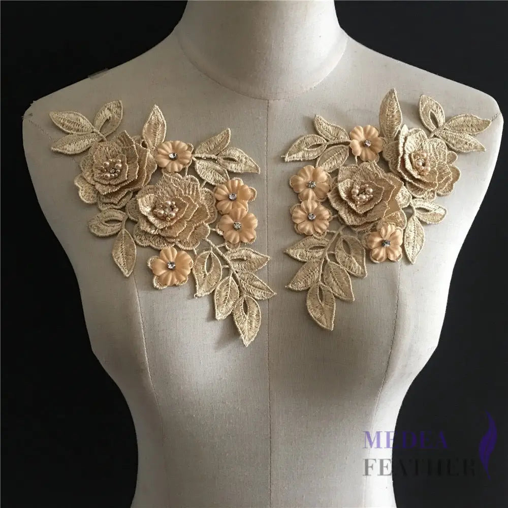 Sewing Flower Embroidery Applique EA11 Gold