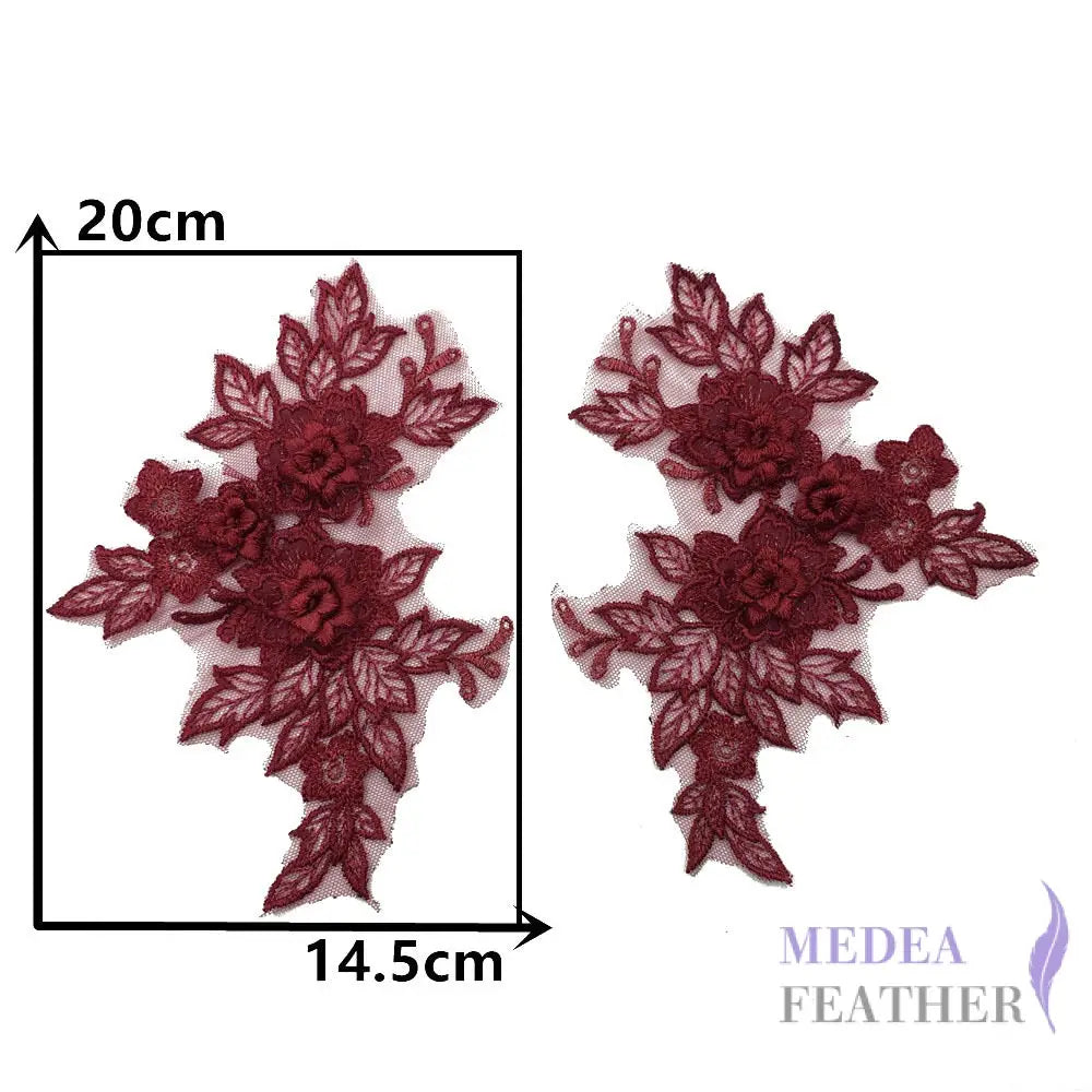 Sewing Lace Flower Embroidery Applique EA14 #104 red plum