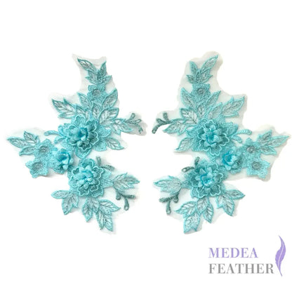 Sewing Lace Flower Embroidery Applique EA14 #75 light turquoise