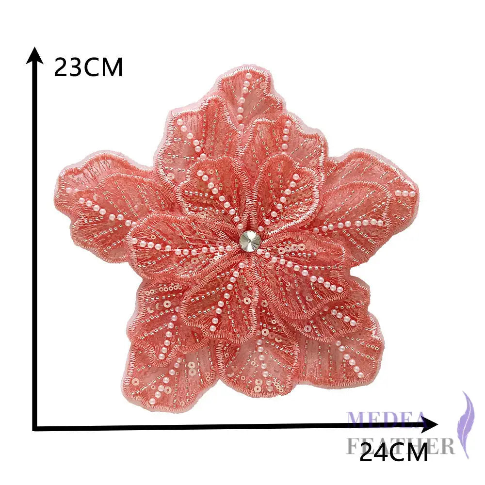 Sewing Sequin Flower Embroidery Applique EA10 #30 coral
