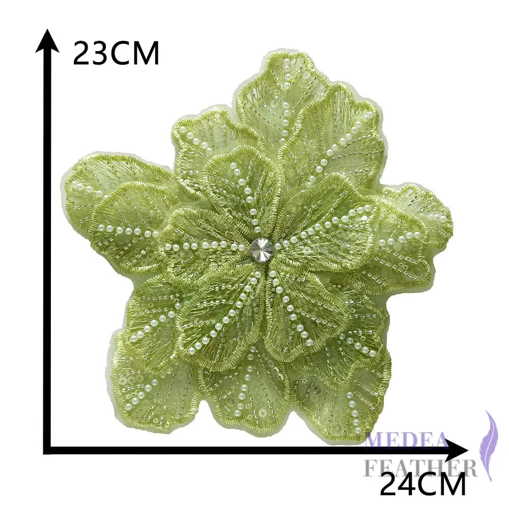 Sewing Sequin Flower Embroidery Applique EA10 #88 Green banana