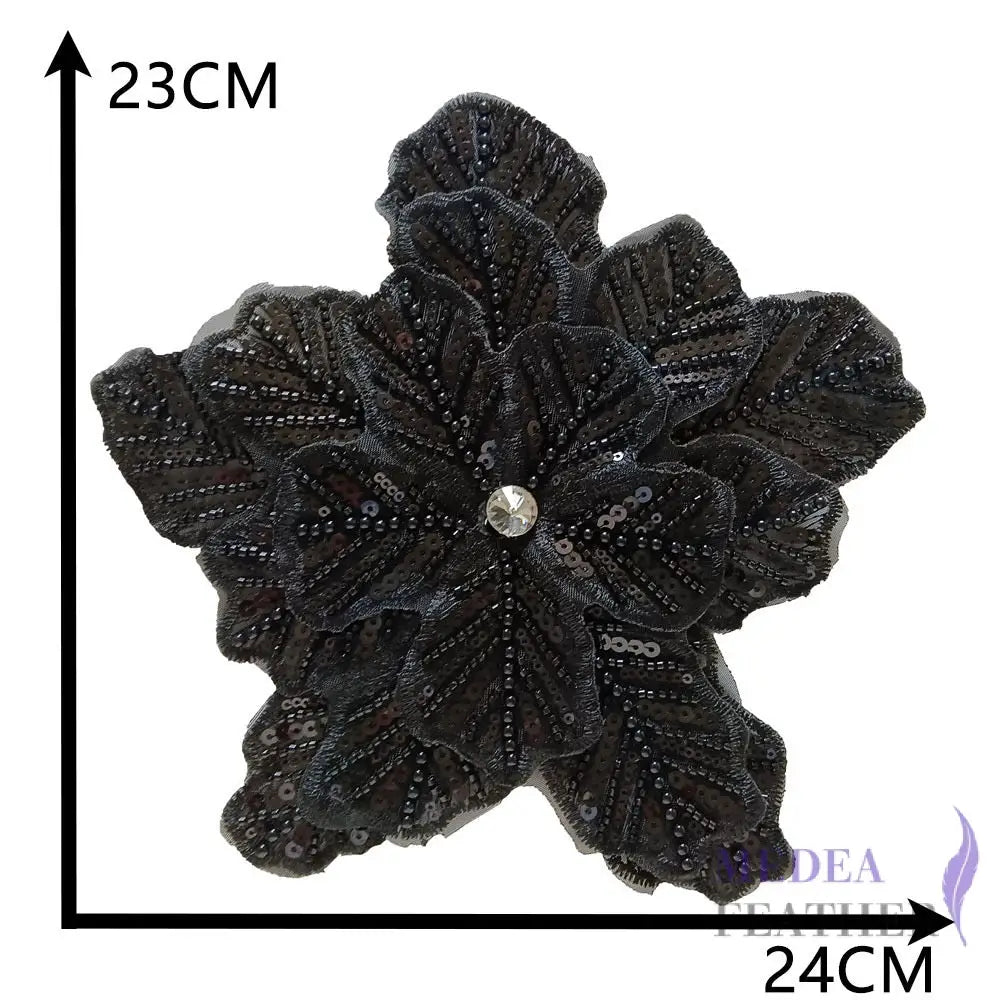 Sewing Sequin Flower Embroidery Applique EA10 Black