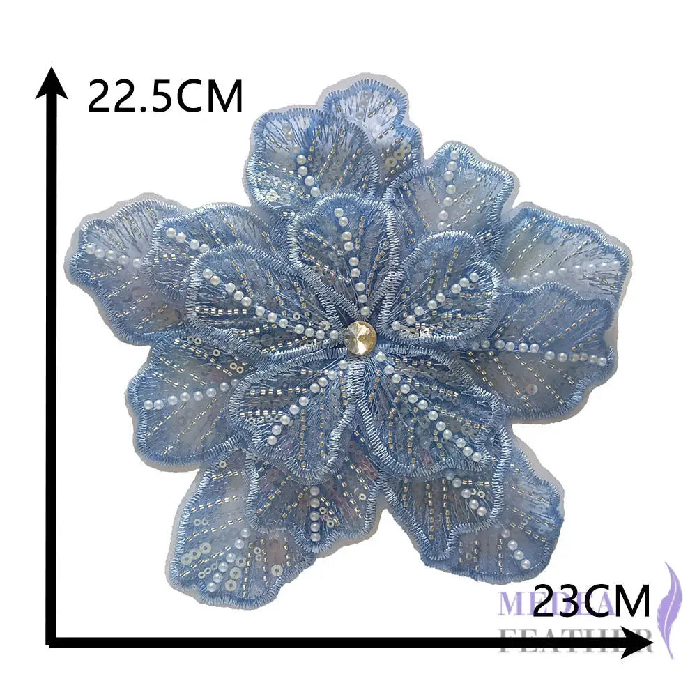 Sewing Sequin Flower Embroidery Applique EA10 Blue