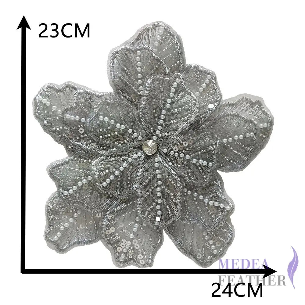 Sewing Sequin Flower Embroidery Applique EA10 Gray