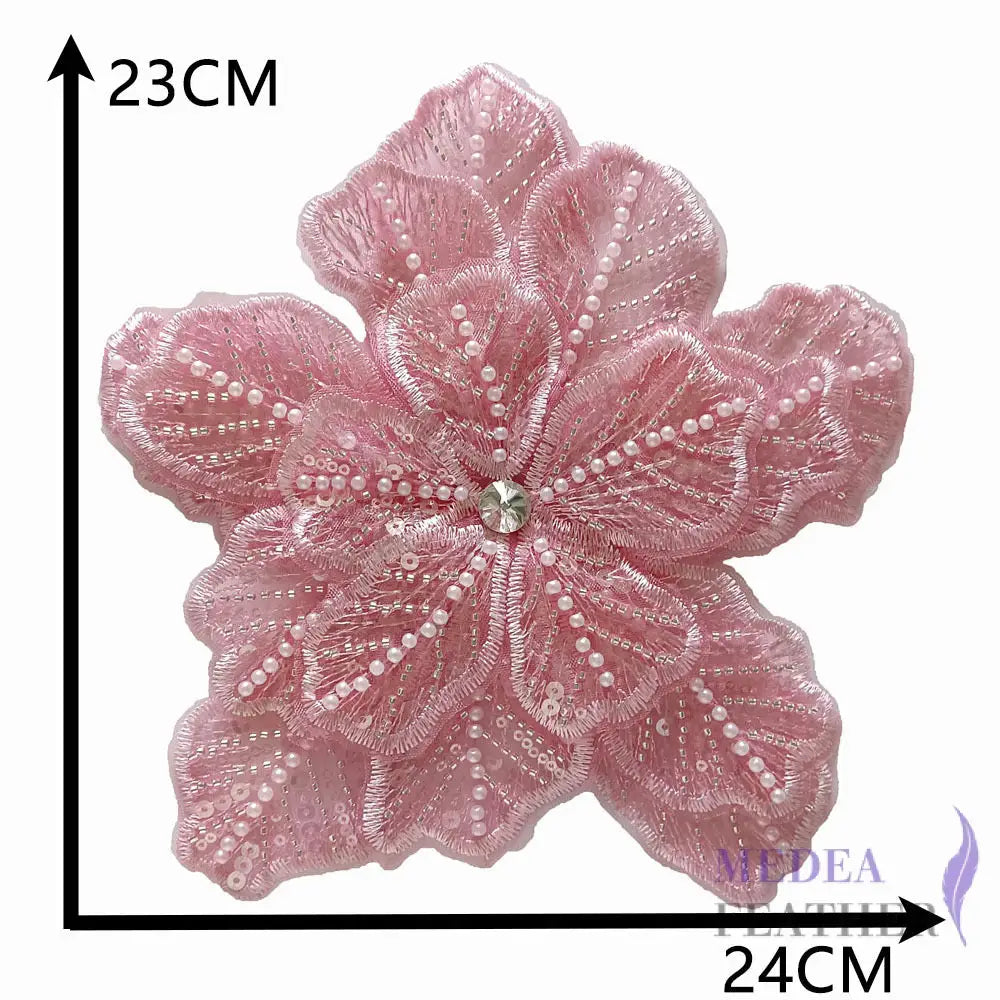Sewing Sequin Flower Embroidery Applique EA10 Light Pink