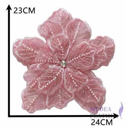 Sewing Sequin Flower Embroidery Applique EA10 Light Pink