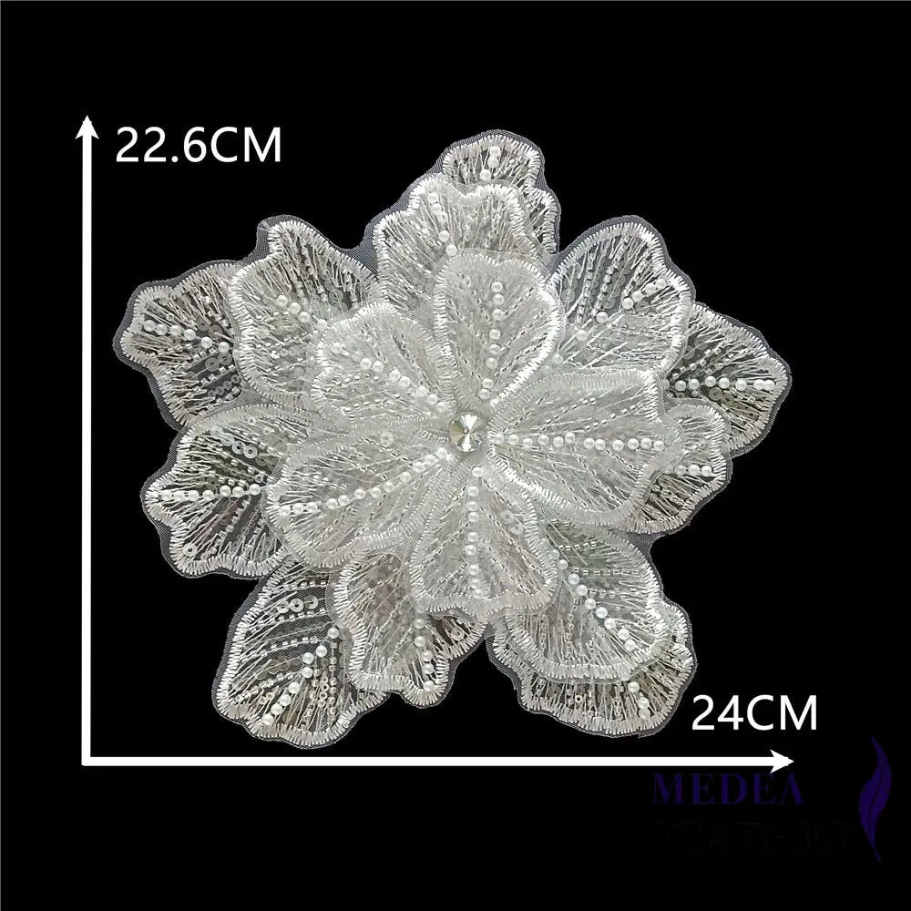 Sewing Sequin Flower Embroidery Applique EA10 White