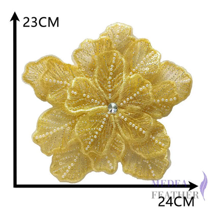 Sewing Sequin Flower Embroidery Applique EA10 Yellow