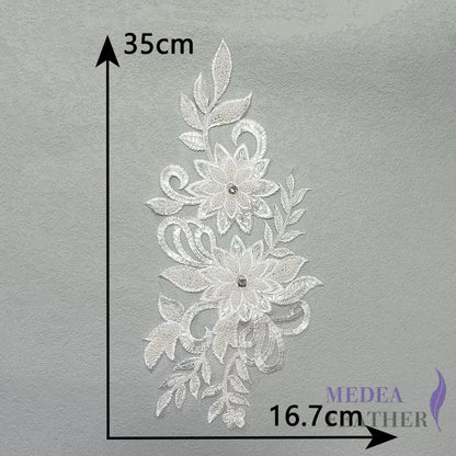 Sewing Sequin Flower Embroidery Applique EA15 #02 white