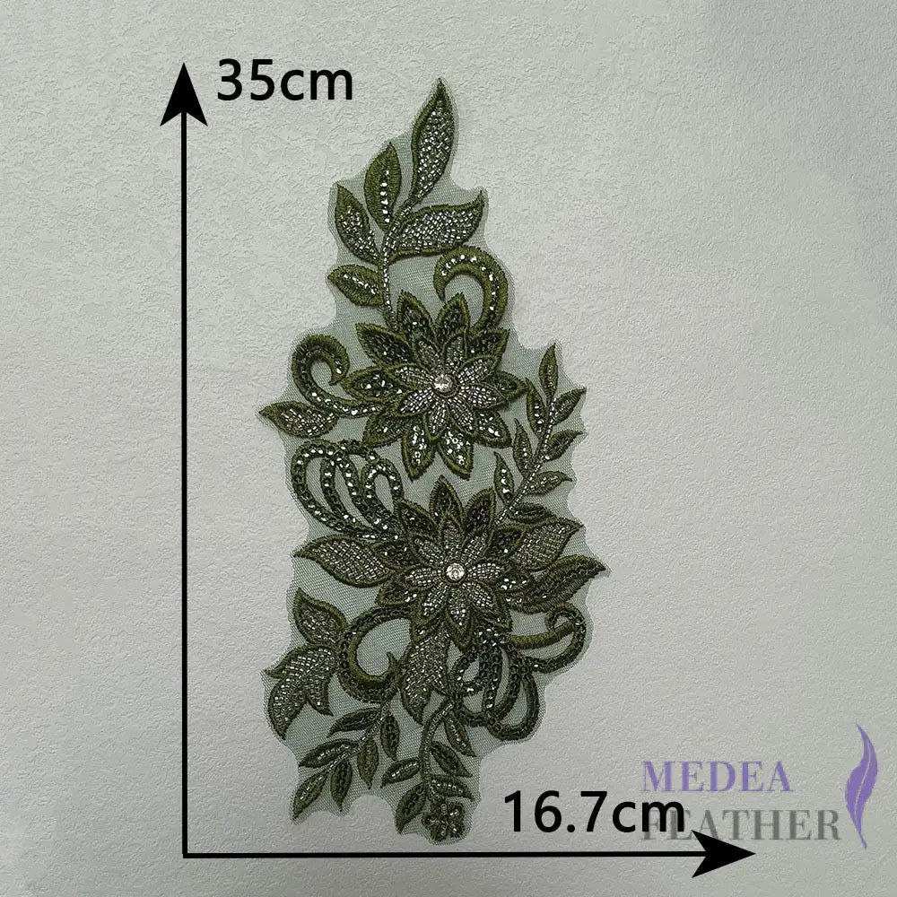 Sewing Sequin Flower Embroidery Applique EA15 #96 dark green