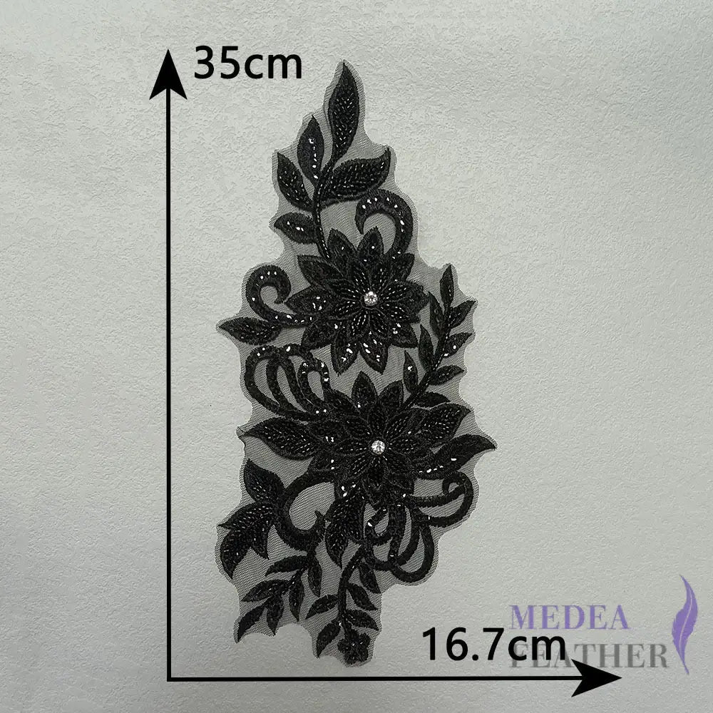 Sewing Sequin Flower Embroidery Applique EA15 Black