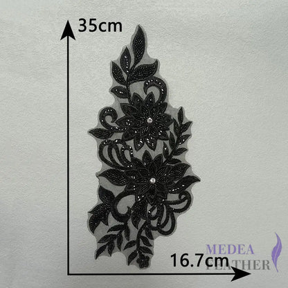 Sewing Sequin Flower Embroidery Applique EA15 Black