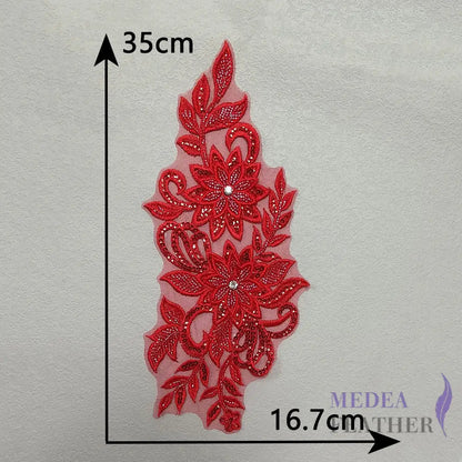Sewing Sequin Flower Embroidery Applique EA15 Red