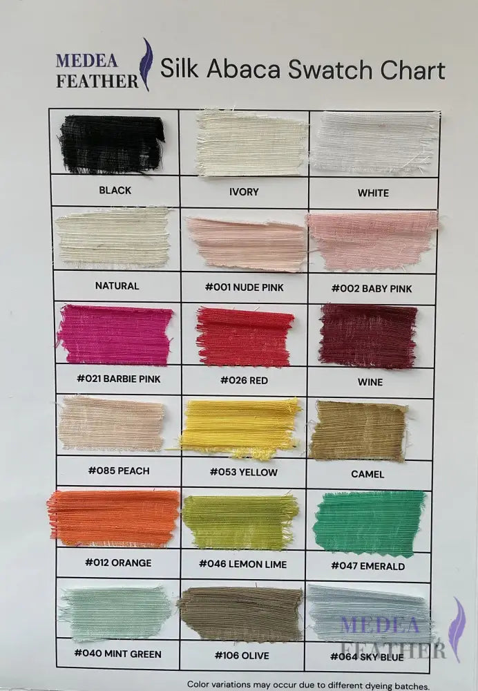 Silk Abaca Fabric Colour Card Chart 32 colours