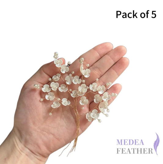 Small Bead Rhinestone Pearl White Shell Flower String-Pack of 5