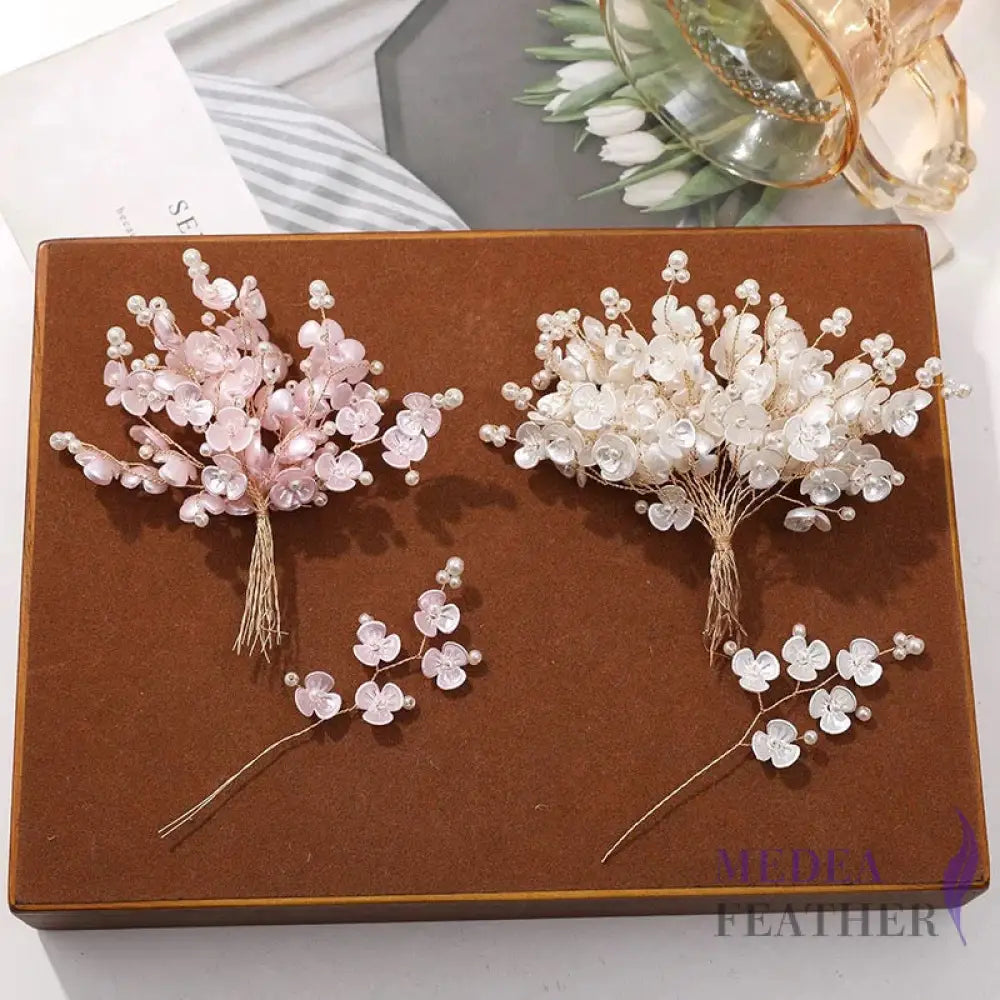 Small Bead Rhinestone Pearl White Shell Flower String-Pack of 5