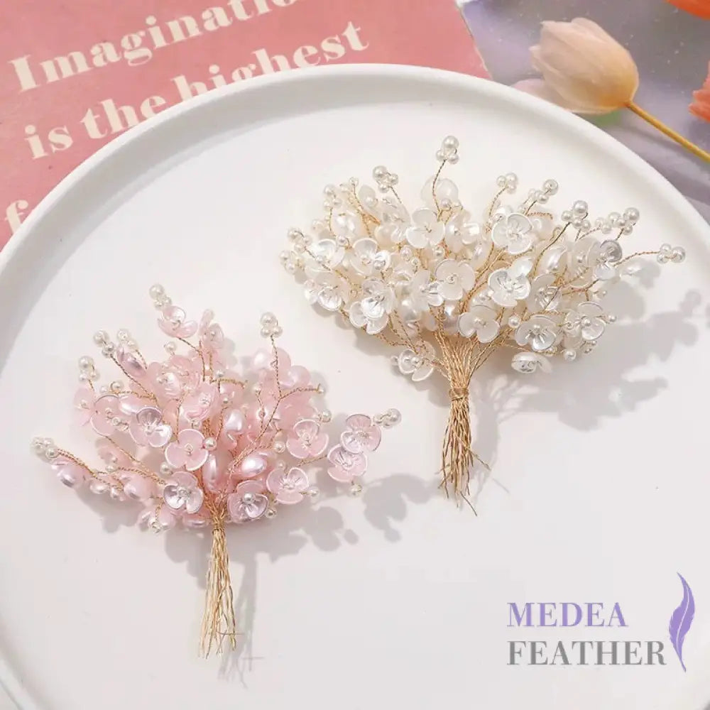 Small Bead Rhinestone Pearl White Shell Flower String-Pack of 5