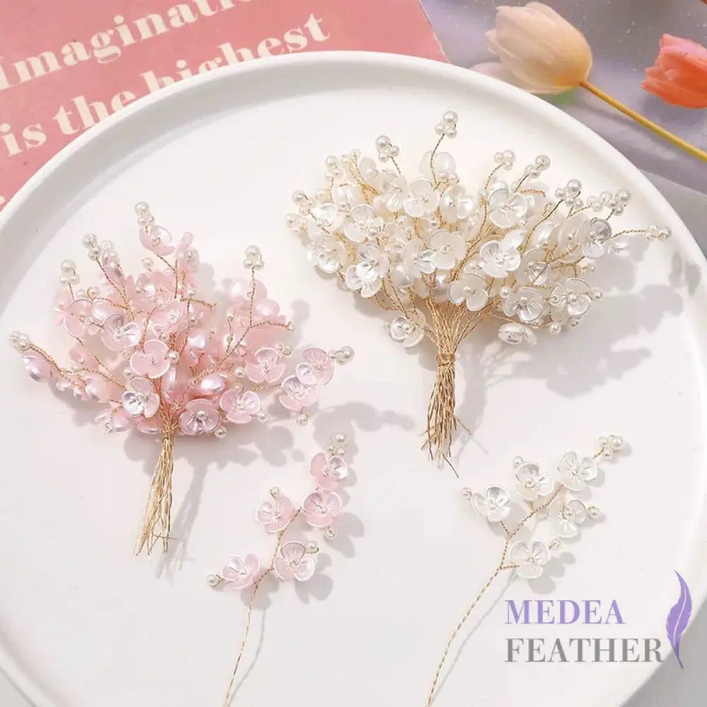 Small Bead Rhinestone Pearl White Shell Flower String-Pack of 5