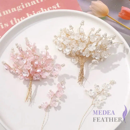 Small Bead Rhinestone Pearl White Shell Flower String-Pack of 5