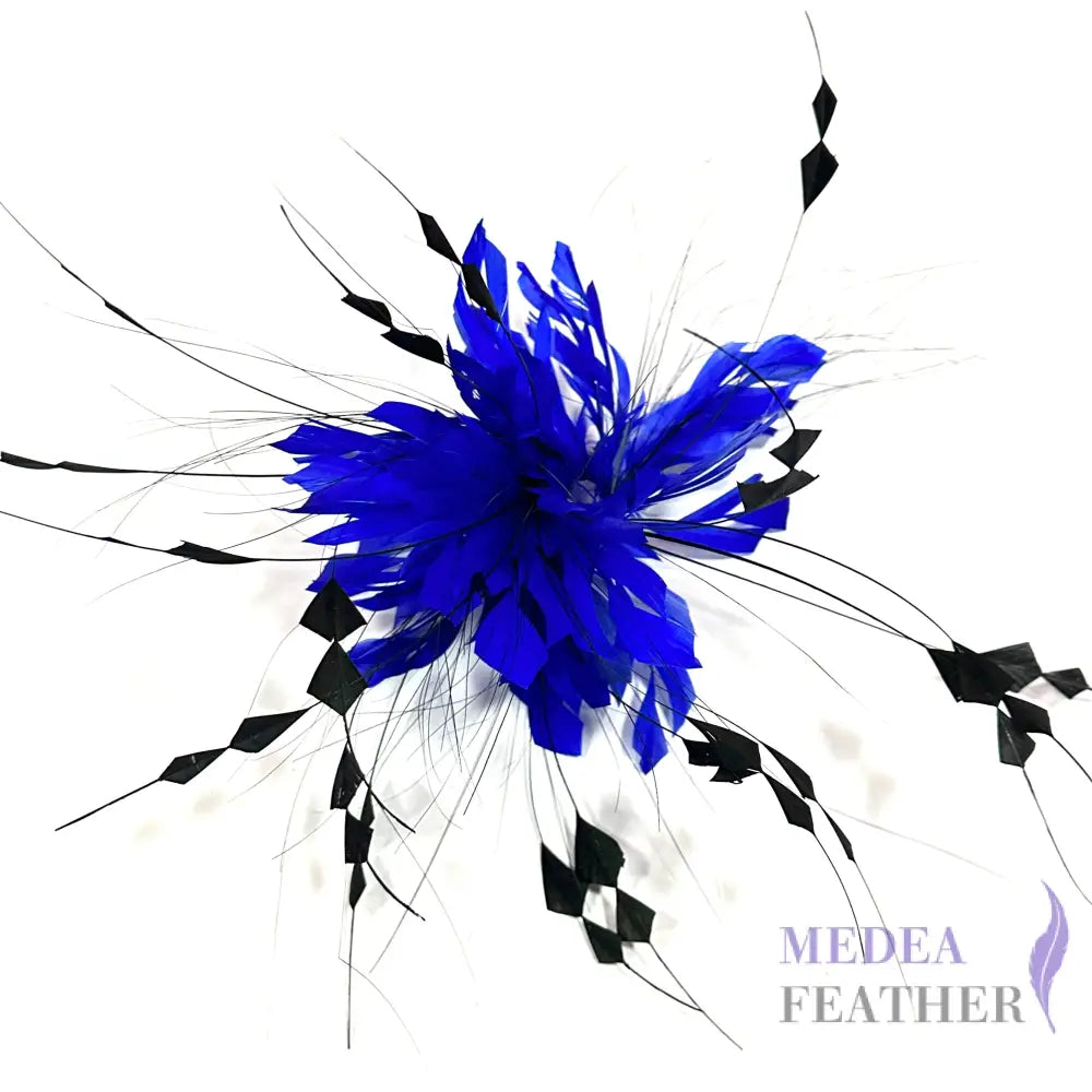 Space Cut Goose Feather and Long Coque Feather Flower Mount #67 royal blue