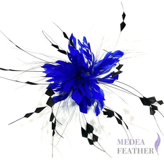 Space Cut Goose Feather and Long Coque Feather Flower Mount #67 royal blue