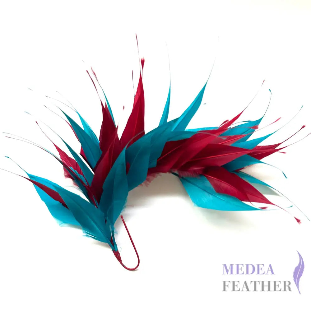 Spiky Arrow Goose Feather Wired Hat Mount - DS25050I - #37 burgundy & #99 peacock mixed