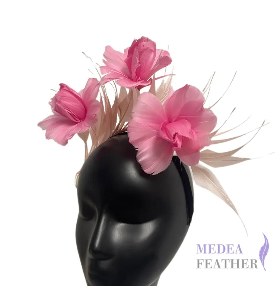 Spiky Arrow Goose Feather with Flower Wired Hat Mount For Headband DS26102602 - #94 for flower colour; #44 for leaves