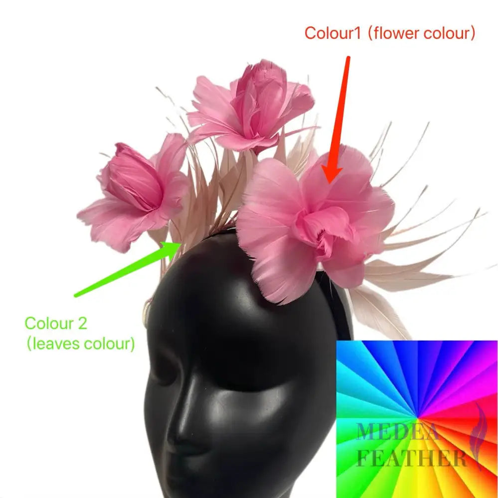 Spiky Arrow Goose Feather with Flower Wired Hat Mount For Headband DS26102602 - Custom-please add text below
