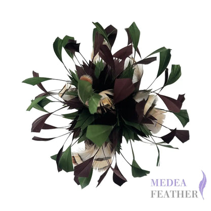 Spiky Centre Goose & Natural Colour Feather Flower Mount 64 Slate Black & 69 Garden green + Striped French Partridge