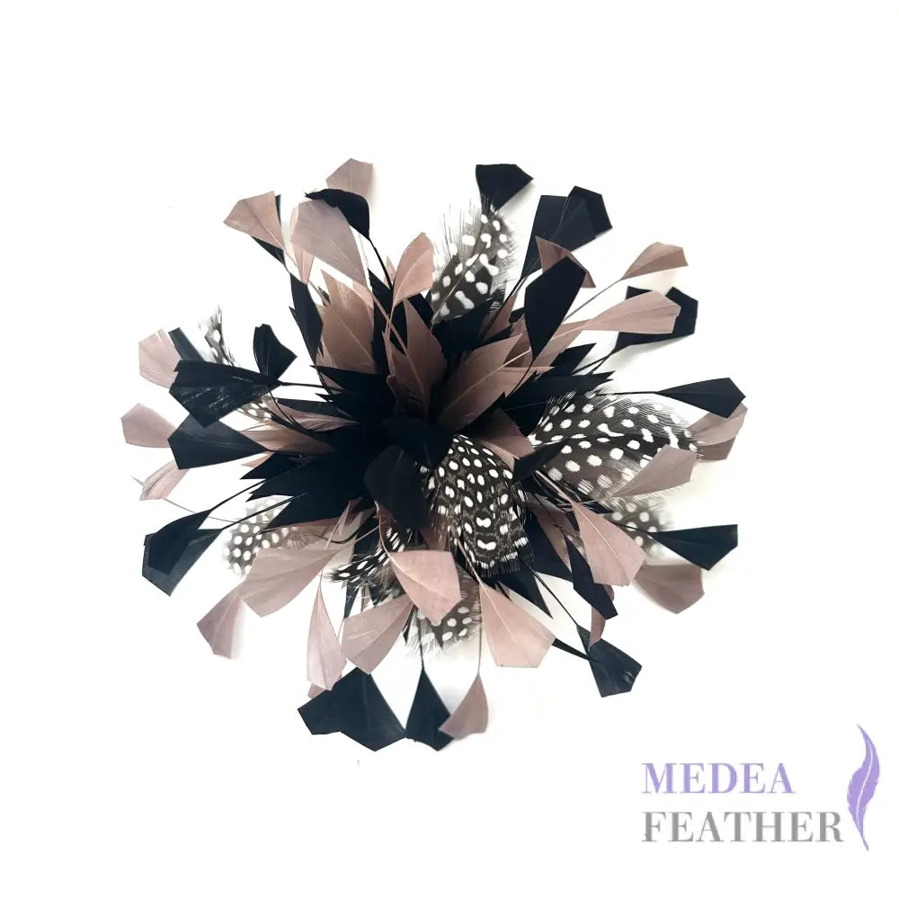 Spiky Centre Goose & Natural Colour Feather Flower Mount 03 black & 15 Fungi + Guinea Feather