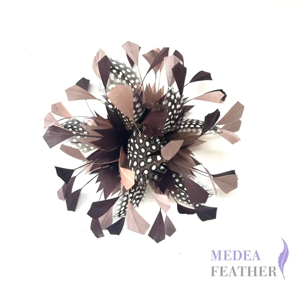 Spiky Centre Goose & Natural Colour Feather Flower Mount 15 Fungi & 64 Slate black + Guinea Feather