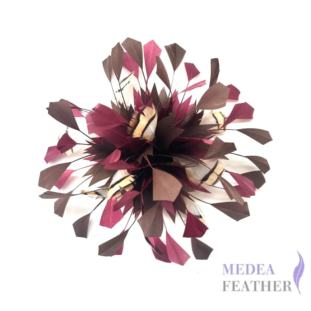 Spiky Centre Goose & Natural Colour Feather Flower Mount 35 Raspherry & 66 Cub+ Pheasant Feather