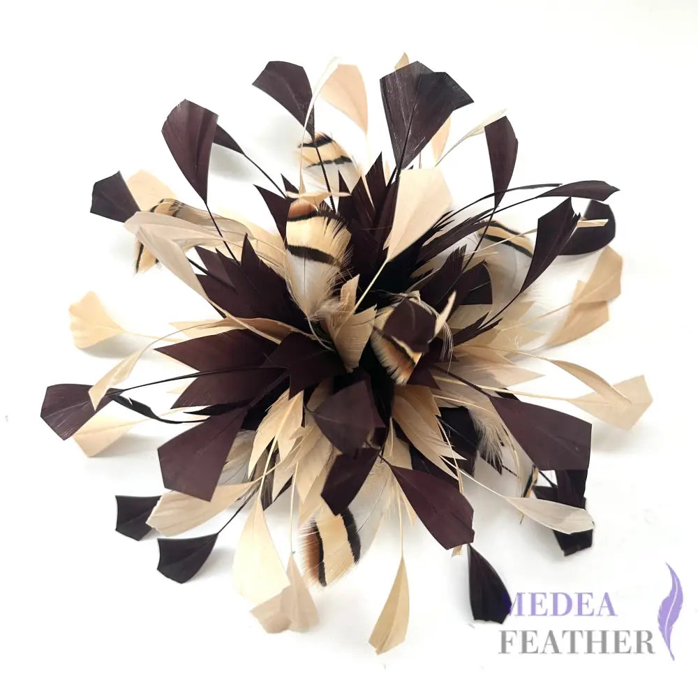 Spiky Centre Goose & Natural Colour Feather Flower Mount 39 Indian Khaki & 64 Slate black+ Pheasant Feather