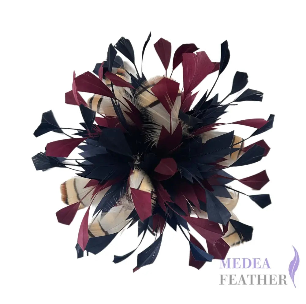 Spiky Centre Goose & Natural Colour Feather Flower Mount 65 Navy & 33 Purple potion + Striped French Partridge Feather