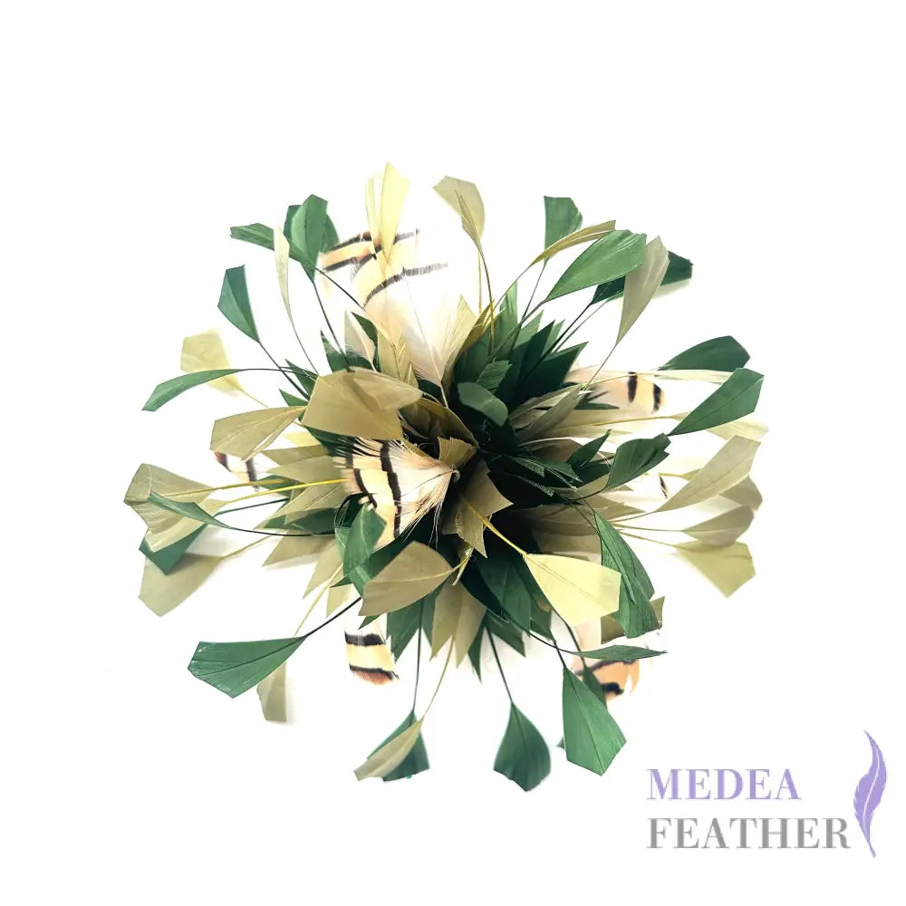 Spiky Centre Goose & Natural Colour Feather Flower Mount 68 Calliste Green & 69 Army Green + Pheasant Feather