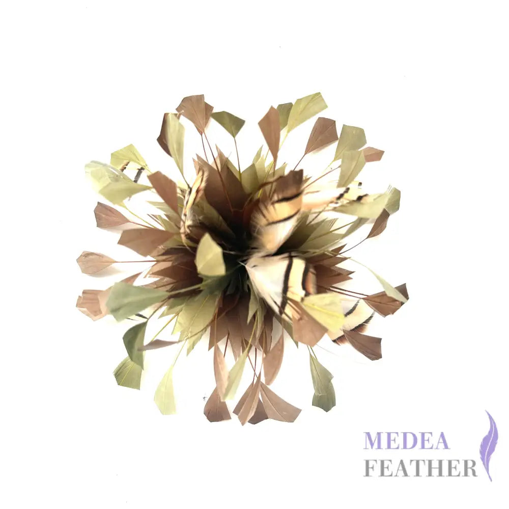 Spiky Centre Goose & Natural Colour Feather Flower Mount 68 Calliste Green & 98 Olivenite+ Pheasant Feather