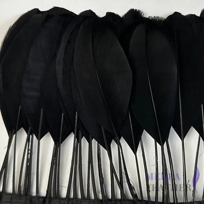 Stripped Goose Feather Trim Black