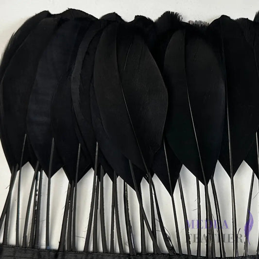Stripped Goose Feather Trim Black