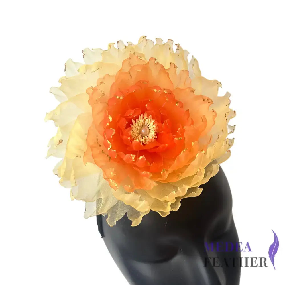 Tanghua Handmade Organza Flowers |Gradient Peony Orange & Yellow