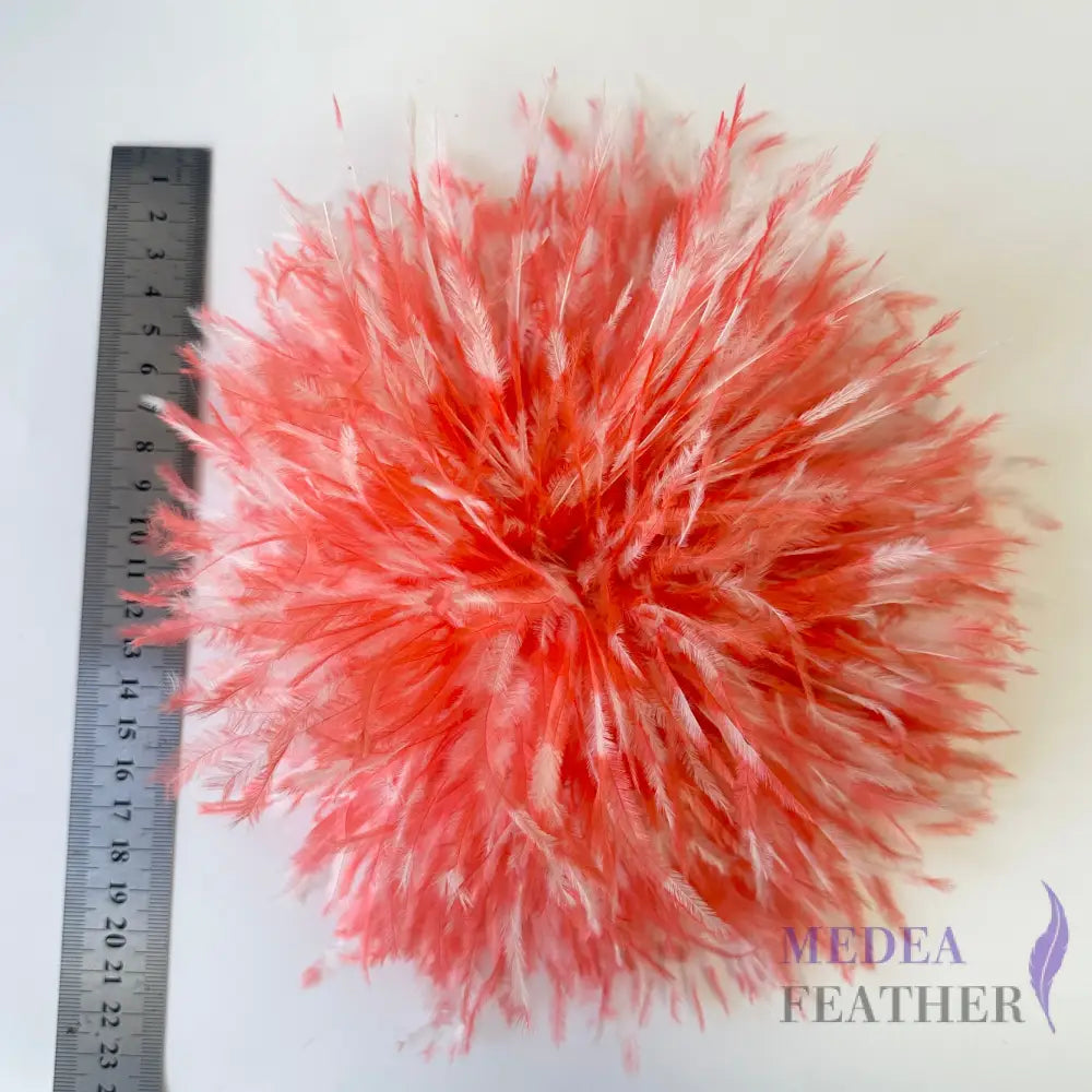 Two-colour 20cm Ostrich Feather Ball Feather Brooch DS26100901 - coral & ivory