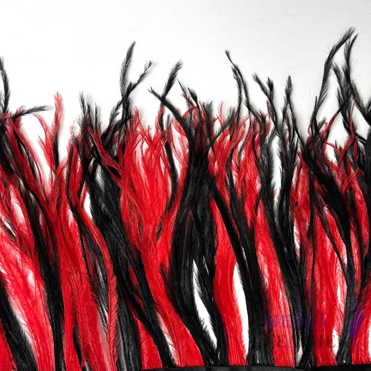 Two colour Natural Dyed Ostrich Feather Fringe Trim 1 Meter Red and Black
