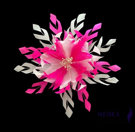 Two-colour Space Cut Goose Feather Flower Mount DS20251209 01 ivory+#52 neon pink mixed