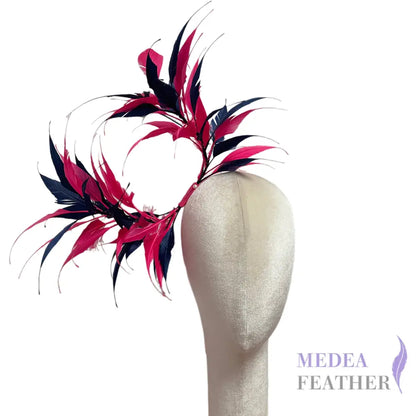 Two End Goose Feather Hat Mount for Millinery & Fascinator Making - DS25050G - #65 navy & #101 fandango pink