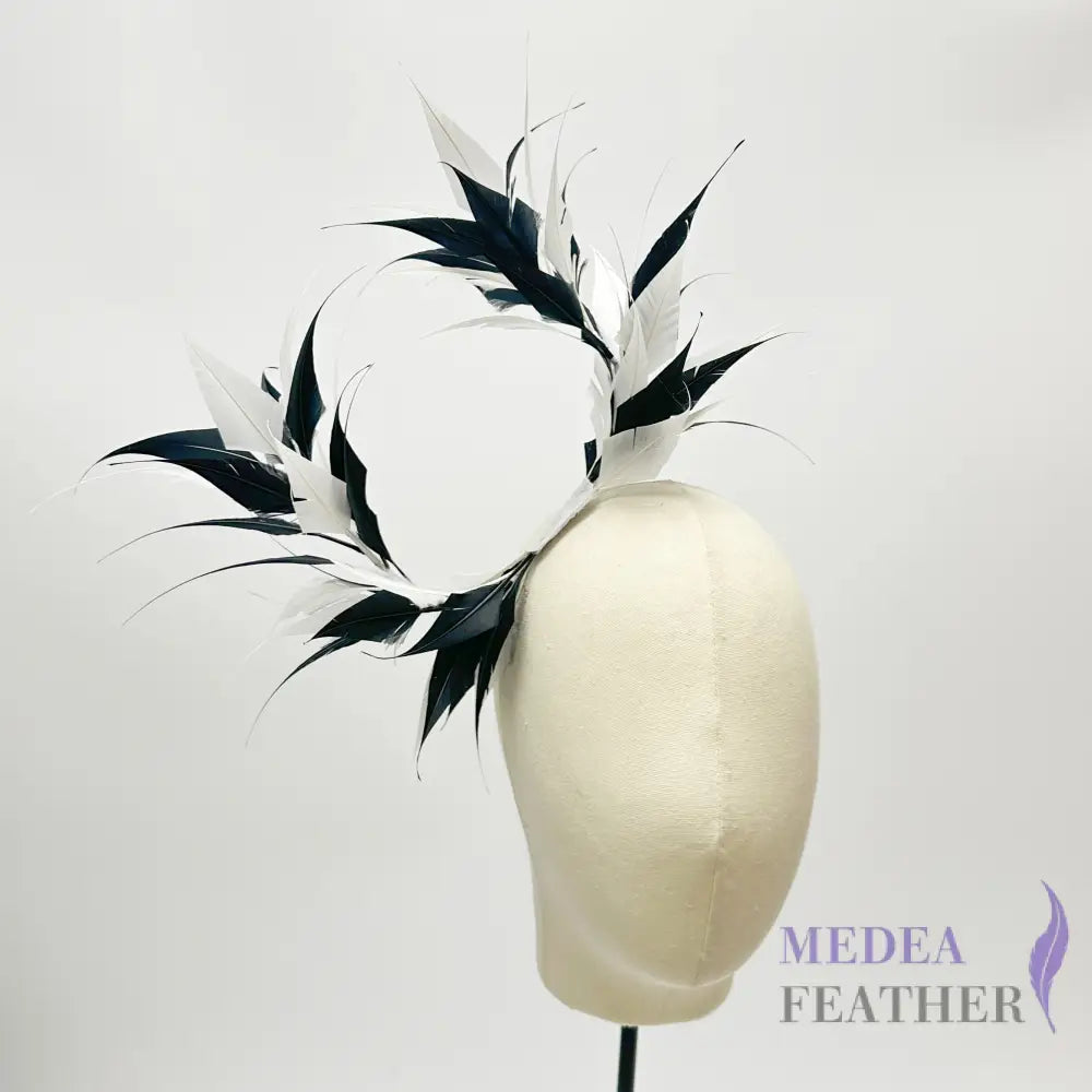 Two sides striped goose feather flower mount with wire accessory #02 white & 03 black mixed