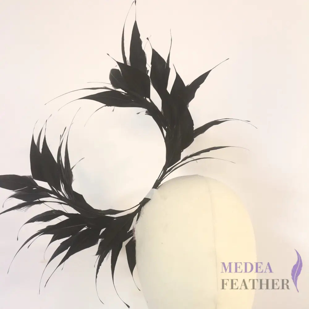 Two sides striped goose feather flower mount with wire accessory #03 black